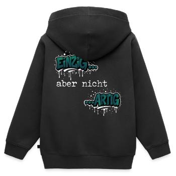 Einzig… aber nicht …artig Einzigartig Spruch - Kinder Premium Organic Zip Hoodie - Schwarz - Hinten - AI Model Kid Male (0cm)