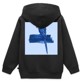 Perroquet bleu - Sweat Premium à capuche zippé enfant bio - noir - Dos - AI Model Kid Male (0cm)