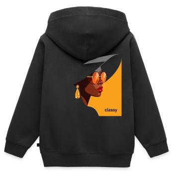 Elegante Frau mit Hut und Sonnenbrille - Kinder Premium Organic Zip Hoodie - Schwarz - Hinten - AI Model Kid Male (0cm)