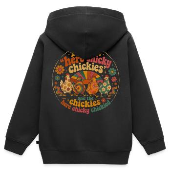 Poule Humour Rétro Groovy Cadeau Fermière - Sweat Premium à capuche zippé enfant bio - noir - Dos - AI Model Kid Male (0cm)