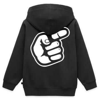 Direction pointée de la main avec le doigt - Sweat Premium à capuche zippé enfant bio - noir - Dos - AI Model Kid Male (0cm)