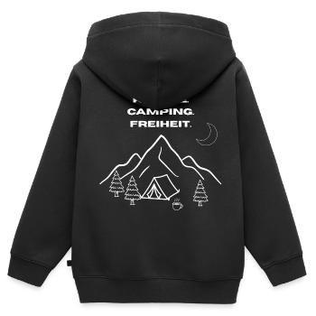 Kaffee Camping Freiheit Shirt - Kinder Premium Organic Zip Hoodie - Schwarz - Hinten - AI Model Kid Male (0cm)
