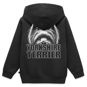 Yorkshire Terrier Porträt mit Schriftzug - Kinder Premium Organic Zip Hoodie - Schwarz - Hinten - AI Model Kid Male (0cm)