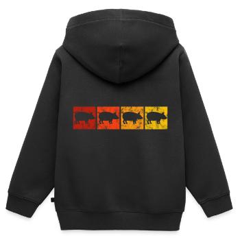 Schweine Schweinchen Retro Sau Bauer Schweine Eber - Kinder Premium Organic Zip Hoodie - Schwarz - Hinten - AI Model Kid Male (0cm)