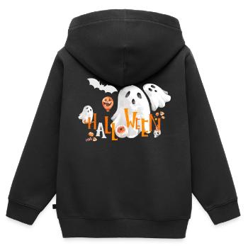 Halloween mit Gespenstern - Kinder Premium Organic Zip Hoodie - Schwarz - Hinten - AI Model Kid Male (0cm)