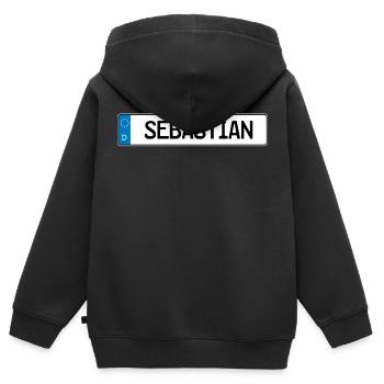 Sebastian Namensschild Geschenk - Kinder Premium Organic Zip Hoodie - Schwarz - Hinten - AI Model Kid Male (0cm)