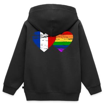 Drapeau arc-en-ciel de la France utilisé - Sweat Premium à capuche zippé enfant bio - noir - Dos - AI Model Kid Male (0cm)