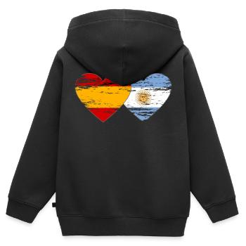 Espagne Argentine Drapeau Coeur Utilisé - Sweat Premium à capuche zippé enfant bio - noir - Dos - AI Model Kid Male (0cm)