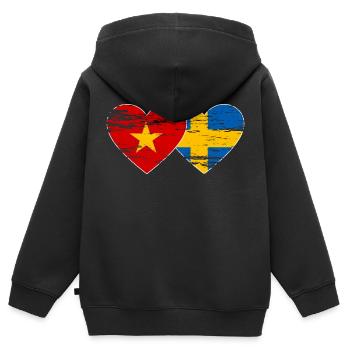 Viêt Nam Suède Drapeau Coeur - Sweat Premium à capuche zippé enfant bio - noir - Dos - AI Model Kid Male (0cm)