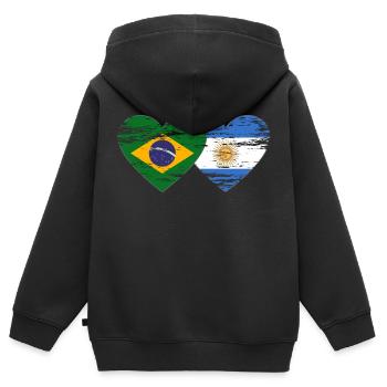 Brésil Argentine Drapeau Coeur Utilisé - Sweat Premium à capuche zippé enfant bio - noir - Dos - AI Model Kid Male (0cm)