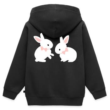 Blanc Twins lapin - lapin bébé oreille rose - Sweat Premium à capuche zippé enfant bio - noir - Dos - AI Model Kid Male (0cm)