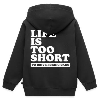 LIFE IS TOO SHORT, TO DRIVE BORING CARS - Kids Premium Organic Zip-up Hoodie - black - Back - AI Model Kid Male (0cm)