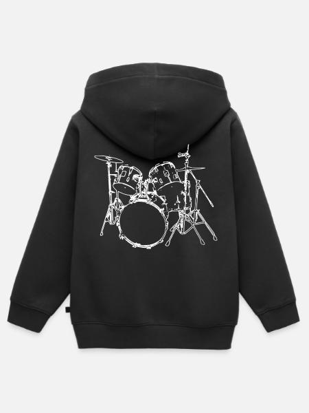 Batterie - Batteur - Sweat Premium à capuche zippé enfant bio - noir