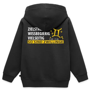 Sternzeichen Zwilling - Eigenschaften - Kinder Premium Organic Zip Hoodie - Schwarz - Hinten - AI Model Kid Male (0cm)