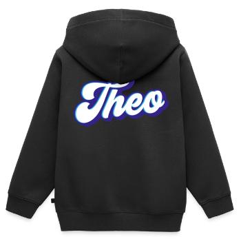 Theo | Farben änderbar - Kinder Premium Organic Zip Hoodie - Schwarz - Hinten - AI Model Kid Male (0cm)