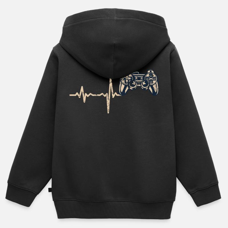 Shirt cadeau console de jeu Heartbeat - Sweat Premium à capuche zippé enfant bio - noir