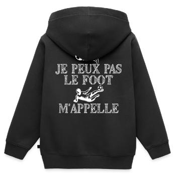 Tee shirt Je peux pas j ai foot - Sweat Premium à capuche zippé enfant bio - noir - Dos - AI Model Kid Male (0cm)