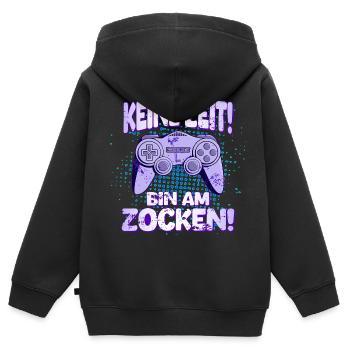Keine Zeit, bin am Zocken! Gaming Konsole PS Zocke - Kinder Premium Organic Zip Hoodie - Schwarz - Hinten - AI Model Kid Male (0cm)