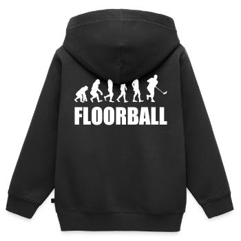 Floorball - Kinder Premium Organic Zip Hoodie - Schwarz - Hinten - AI Model Kid Male (0cm)