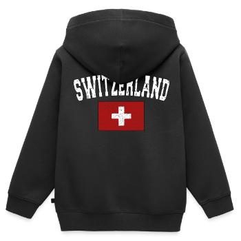 SWITZERLAND - Pavillon suisse - usedlook - Sweat Premium à capuche zippé enfant bio - noir - Dos - AI Model Kid Male (0cm)