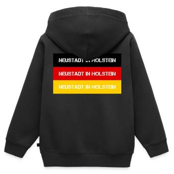 VILLE holstein NEUSTADT, ALLEMAGNE - Sweat Premium à capuche zippé enfant bio - noir - Dos - AI Model Kid Male (0cm)