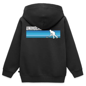 Unihockey Spieler Floorball Unihockey Spiel - Kinder Premium Organic Zip Hoodie - Schwarz - Hinten - AI Model Kid Male (0cm)