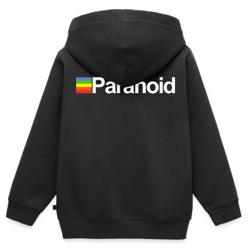 Paranoïaque - design rétro drôle - humour noir - Sweat Premium à capuche zippé enfant bio - noir - Dos - AI Model Kid Male (0cm)