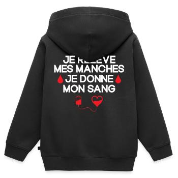 Don du Sang, Donneur de Sang, Je Donne Mon Sang - Sweat Premium à capuche zippé enfant bio - noir - Dos - AI Model Kid Male (0cm)