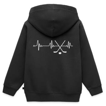 Herzschlag Herzfrequenz Geschenk Hockey Eishockey - Kinder Premium Organic Zip Hoodie - Schwarz - Hinten - AI Model Kid Male (0cm)