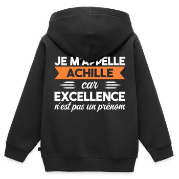 Je M'appelle Excellence Achille - Sweat Premium à capuche zippé enfant bio - noir - Dos - AI Model Kid Male (0cm)