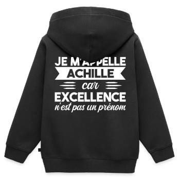 Je M'appelle Excellence Achille - Sweat Premium à capuche zippé enfant bio - noir - Dos - AI Model Kid Male (0cm)