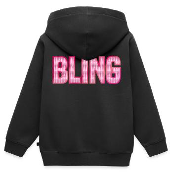 BLING bijoux en strass rose brillant - Sweat Premium à capuche zippé enfant bio - noir - Dos - AI Model Kid Male (0cm)