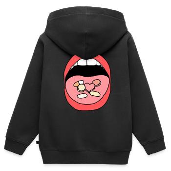 Essen Sie Pillen - Kinder Premium Organic Zip Hoodie - Schwarz - Hinten - AI Model Kid Male (0cm)