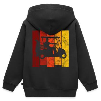 Balle de golf club de golf rétro chariot de golf - Sweat Premium à capuche zippé enfant bio - noir - Dos - AI Model Kid Male (0cm)