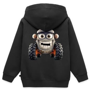 Traktor mit lustigem Gesicht - Kinder Premium Organic Zip Hoodie - Schwarz - Hinten - AI Model Kid Male (0cm)