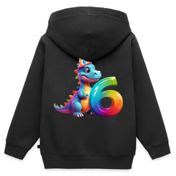 DINO 6 ANS DINOSAURE 6E ANNIVERSAIRE - Sweat Premium à capuche zippé enfant bio - noir - Dos - AI Model Kid Male (0cm)