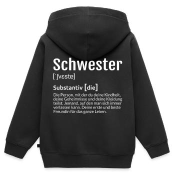 Schwester Definition - Kinder Premium Organic Zip Hoodie - Schwarz - Hinten - AI Model Kid Male (0cm)