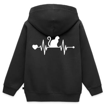 Katze - Heartbeat mit Herz - Tierliebe - Kinder Premium Organic Zip Hoodie - Schwarz - Hinten - AI Model Kid Male (0cm)