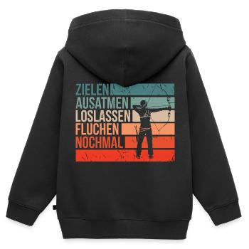 Bogenschützen Pfeil & Bogen Geschenk - Kinder Premium Organic Zip Hoodie - Schwarz - Hinten - AI Model Kid Male (0cm)