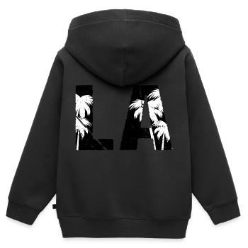 Los Angeles LA Palm Trees - Kinder Premium Organic Zip Hoodie - Schwarz - Hinten - AI Model Kid Male (0cm)