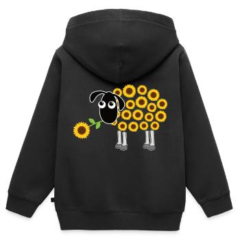 Schaf mit Blume - Lamm Sonnenblume Liebhaber - Kinder Premium Organic Zip Hoodie - Schwarz - Hinten - AI Model Kid Male (0cm)