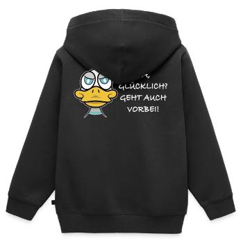 Glücklich, geht auch vorbei! - Kinder Premium Organic Zip Hoodie - Schwarz - Hinten - AI Model Kid Male (0cm)