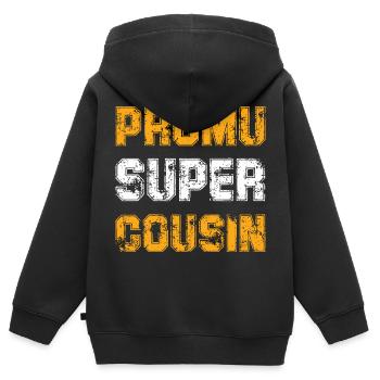 Promu Super Cousin Cadeau Rigolo Homme Cousin - Sweat Premium à capuche zippé enfant bio - noir - Dos - AI Model Kid Male (0cm)