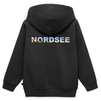 Nordsee Panorama Schriftzug - Kinder Premium Organic Zip Hoodie - Schwarz - Hinten - AI Model Kid Male (0cm)