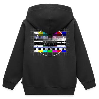 DDR Testbild Color used look - 80er Jahre - Kinder Premium Organic Zip Hoodie - Schwarz - Hinten - AI Model Kid Male (0cm)