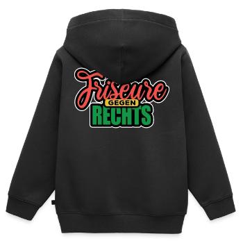 Friseure Gegen Rechts - Gegen Rechts, gegen Hetze - Kinder Premium Organic Zip Hoodie - Schwarz - Hinten - AI Model Kid Male (0cm)