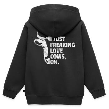 Cadeau Ranger Vegan Bauer Range agriculteur vache - Sweat Premium à capuche zippé enfant bio - noir - Dos - AI Model Kid Male (0cm)