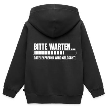 Bitte warten Datei Exfreund wird gelöscht - Kinder Premium Organic Zip Hoodie - Schwarz - Hinten - AI Model Kid Male (0cm)