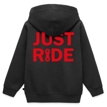Just Ride Mountainbike cyclist chain bike - Kinder Premium Organic Zip Hoodie - Schwarz - Hinten - AI Model Kid Male (0cm)