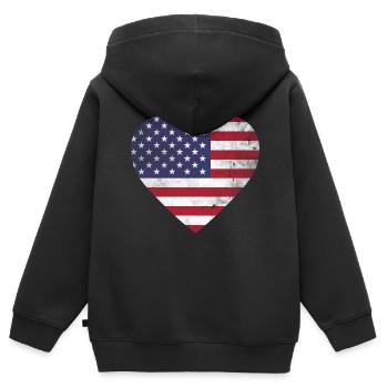 Cadeau drapeau USA drapeau américain - Sweat Premium à capuche zippé enfant bio - noir - Dos - AI Model Kid Male (0cm)